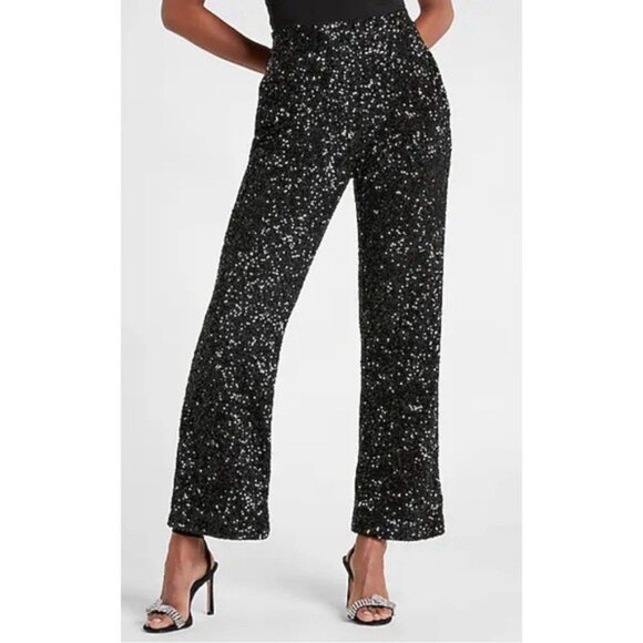 Express High Waisted Sequin Pleated Cropped Trouser S - Picture 2 of 4